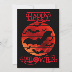 Happy Halloween Black Bats Moon Oranges Invitation