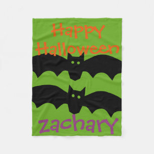 Happy Halloween Black Bats on Green Personalised Fleece Blanket