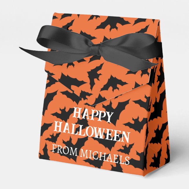 Happy Halloween black bats orange spooky pattern Favour Box (Front Side)