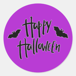 Happy Halloween Black Bats Whimsical Modern Party Classic Round Sticker