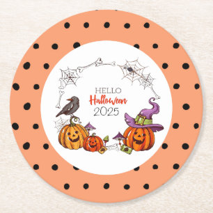 Happy Halloween Black Bird 2025 Round Paper Coaster
