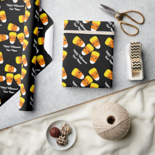 Happy Halloween black Candy Corn wrapping paper