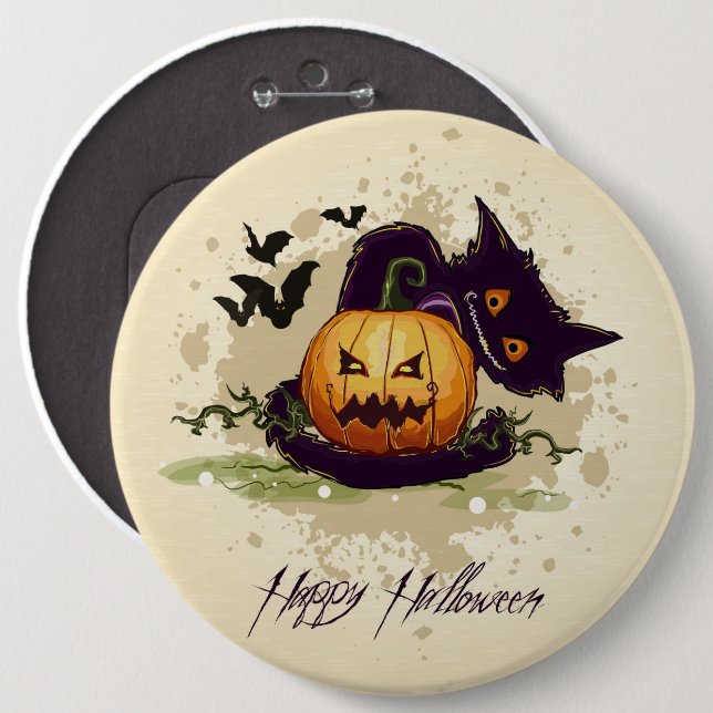 Happy Halloween Black Cat and Jack Button (Front & Back)