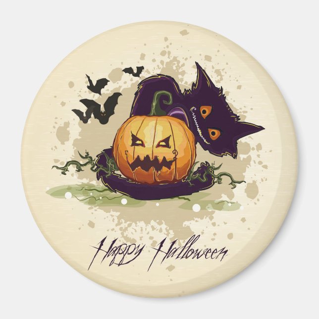 Happy Halloween Black Cat and Jack Magnet (Front)