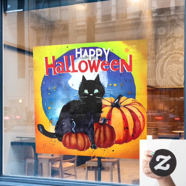 Happy Halloween Black Cat and Pumpkins (Cafe Window)