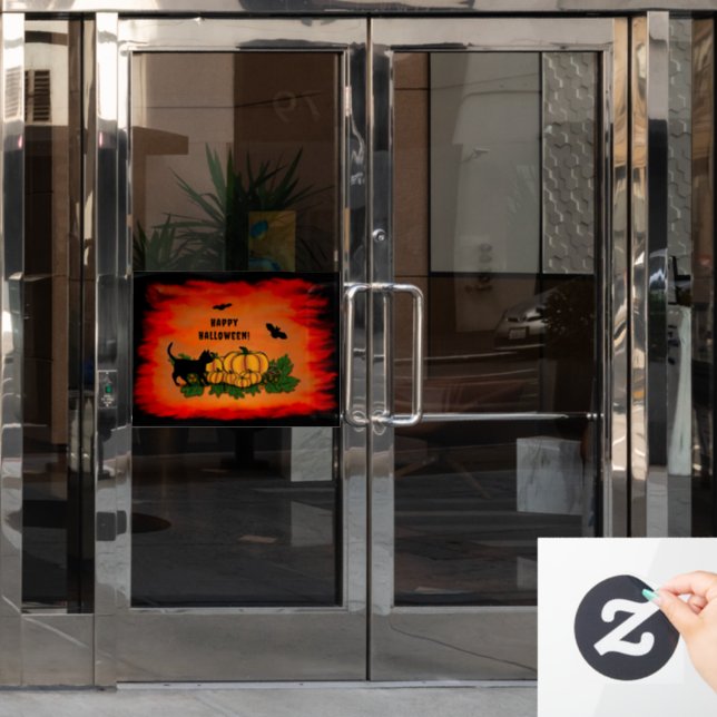 Happy Halloween , Black Cat , Bat and Pumpkin (Office Door)