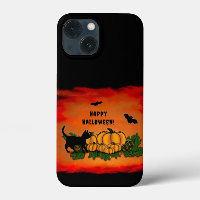 Happy Halloween , Black Cat , Bat and Pumpkin Case-Mate iPhone Case (Back)
