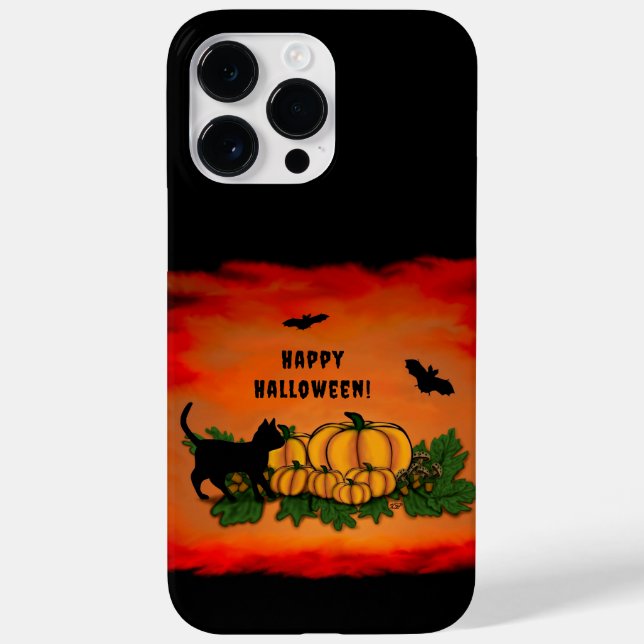 Happy Halloween , Black Cat , Bat and Pumpkin Case-Mate iPhone Case (Back)