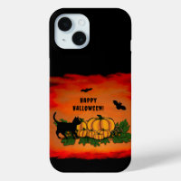 Happy Halloween , Black Cat , Bat and Pumpkin