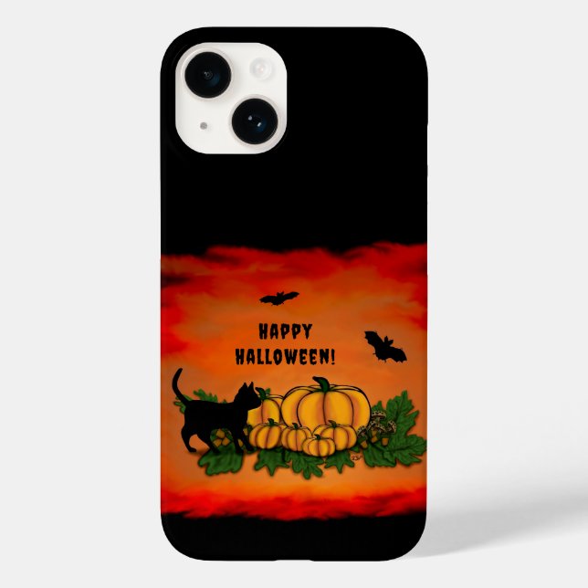 Happy Halloween , Black Cat , Bat and Pumpkin Case-Mate iPhone Case (Back)