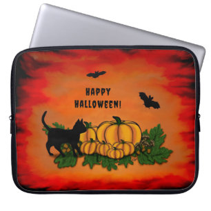 Happy Halloween , Black Cat , Bat and Pumpkin Laptop Sleeve