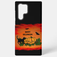 Happy Halloween , Black Cat , Bat and Pumpkin