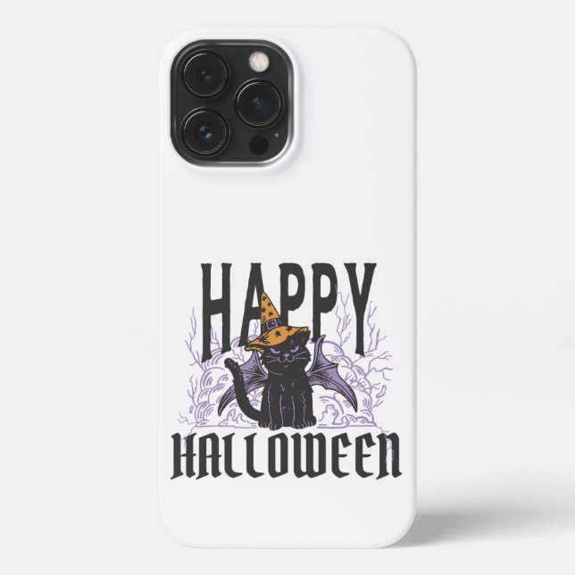 HAPPY HALLOWEEN BLACK CAT BAT WINGS  iPhone CASE (Back)