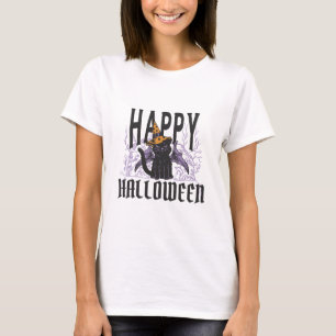 HAPPY HALLOWEEN BLACK CAT BAT WINGS T-Shirt