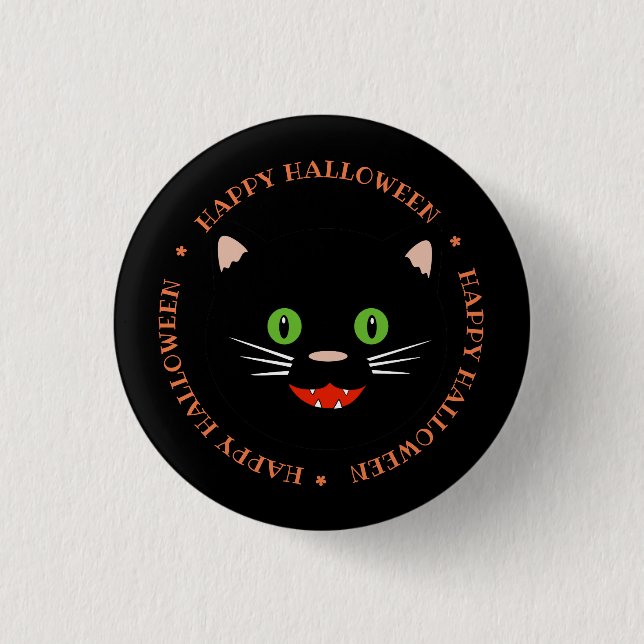 Happy Halloween Black Cat Button (Front)
