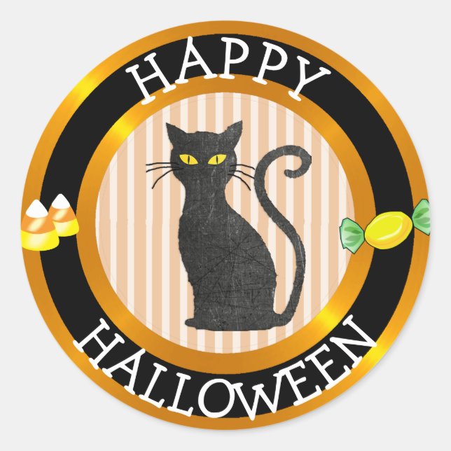 Happy Halloween Black Cat & Candy Sticker (Front)