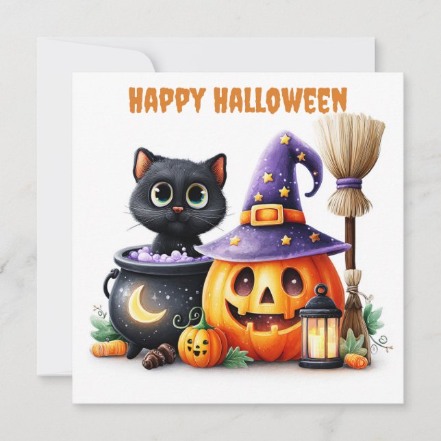 Happy Halloween Black Cat Card (Front)