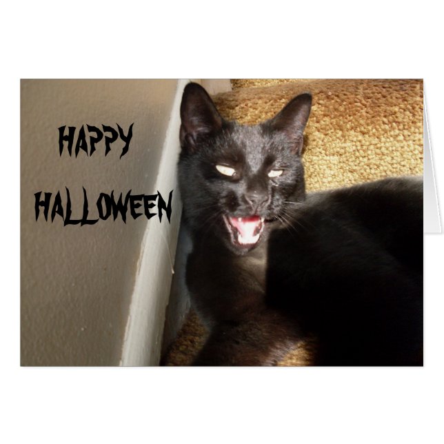 HAPPY HALLOWEEN BLACK CAT card (Front Horizontal)