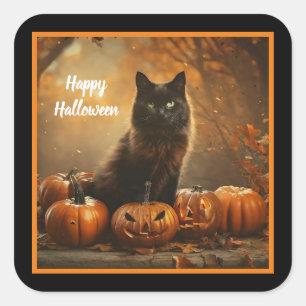 Happy Halloween Black Cat Collection Square Sticker