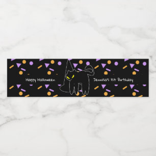 Happy Halloween Black Cat Confetti Birthday  Water Bottle Label