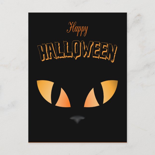 Happy Halloween Black Cat Eyes Postcard (Front)