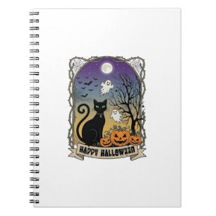 Happy Halloween Black Cat Ghosts Pumpkins_1 Notebook