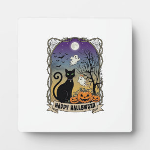 Happy Halloween Black Cat Ghosts Pumpkins_1 Plaque