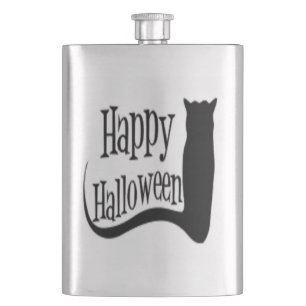 "HAPPY HALLOWEEN" BLACK CAT HIP FLASK