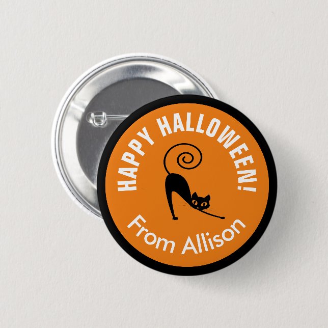 Happy Halloween Black Cat ID686 6 Cm Round Badge (Front & Back)