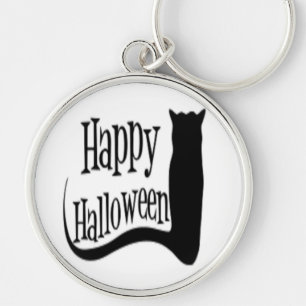"HAPPY HALLOWEEN" BLACK CAT KEY RING