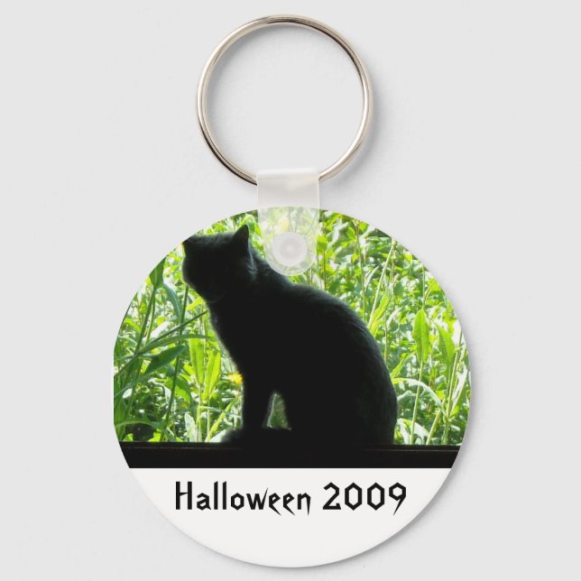 Happy Halloween Black Cat Key Ring (Front)