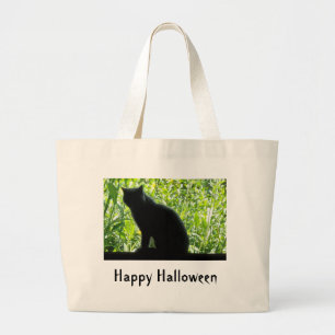 Happy Halloween Black Cat Large Tote Bag