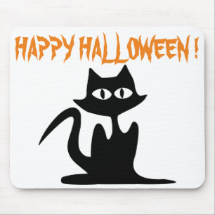 "HAPPY HALLOWEEN" BLACK CAT MOUSE PAD