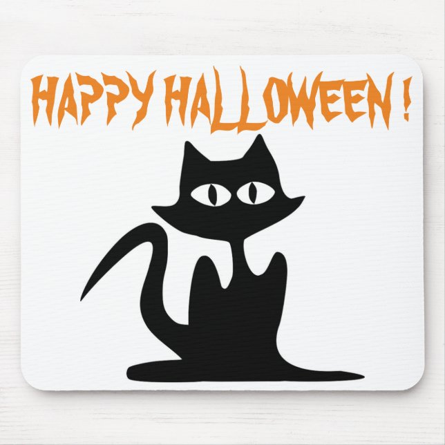 "HAPPY HALLOWEEN" BLACK CAT MOUSE PAD (Front)