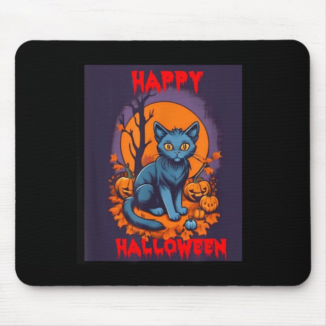 Happy Halloween Black Cat Mouse Pad (Front)