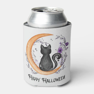 Happy Halloween – Black Cat on Crescent Moon Can Cooler