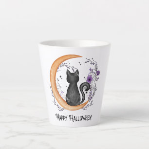 Happy Halloween – Black Cat on Crescent Moon Latte Mug