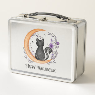 Happy Halloween – Black Cat on Crescent Moon Metal Lunch Box