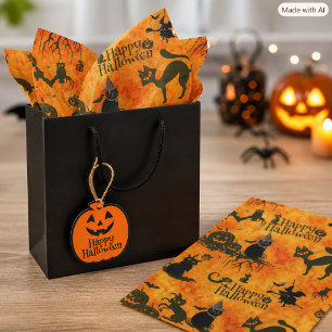 Happy Halloween Black Cat on Orange Tissue Paper