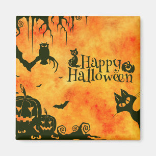 Happy Halloween Black cat, owl, pumpkins Magnet