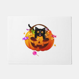 Happy_ Halloween black cat paw for halloween Doormat