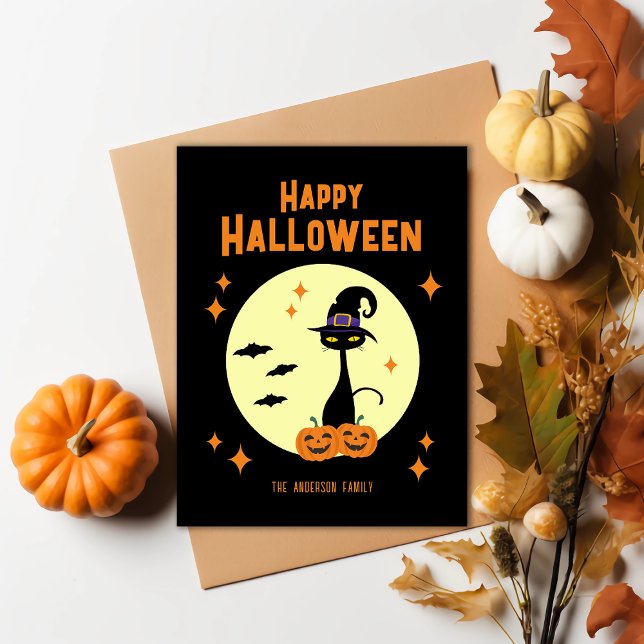 Happy Halloween Black Cat Personalised Holiday Postcard (Creator Uploaded)