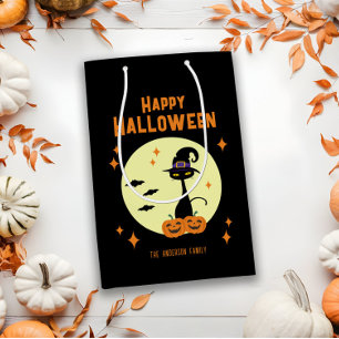 Happy Halloween Black Cat Personalised Medium Gift Bag