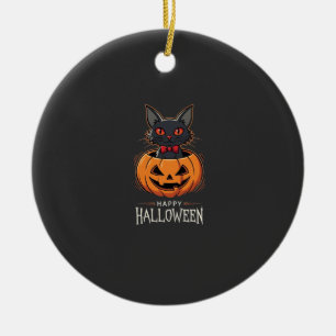 Happy Halloween Black Cat Pumpkin Design_1 Ceramic Ornament