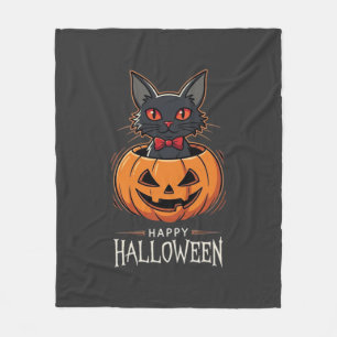 Happy Halloween Black Cat Pumpkin Design_1 Fleece Blanket