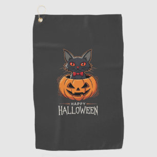 Happy Halloween Black Cat Pumpkin Design_1 Golf Towel