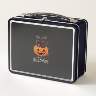 Happy Halloween Black Cat Pumpkin Design_1 Metal Lunch Box