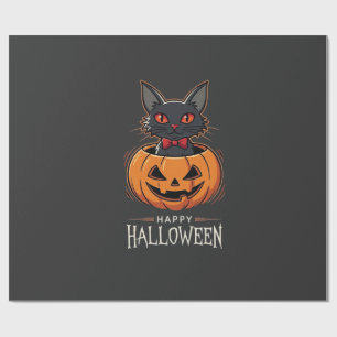 Happy Halloween Black Cat Pumpkin Design_1 Wrapping Paper