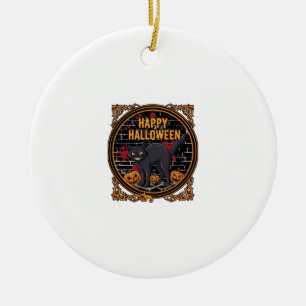 Happy Halloween Black Cat Pumpkins Bones_1 Ceramic Ornament