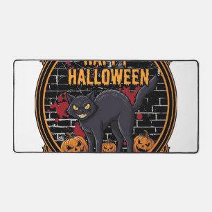 Happy Halloween Black Cat Pumpkins Bones_1 Desk Mat